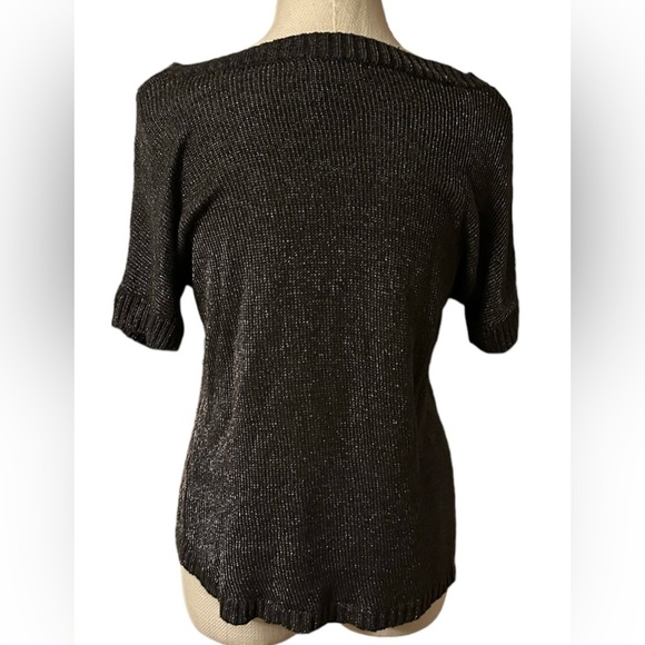 Calvin Klein Jeans Off Shoulder Short Sleeve Sweater Metallic Silver-Black Sz M - Picture 3 of 7